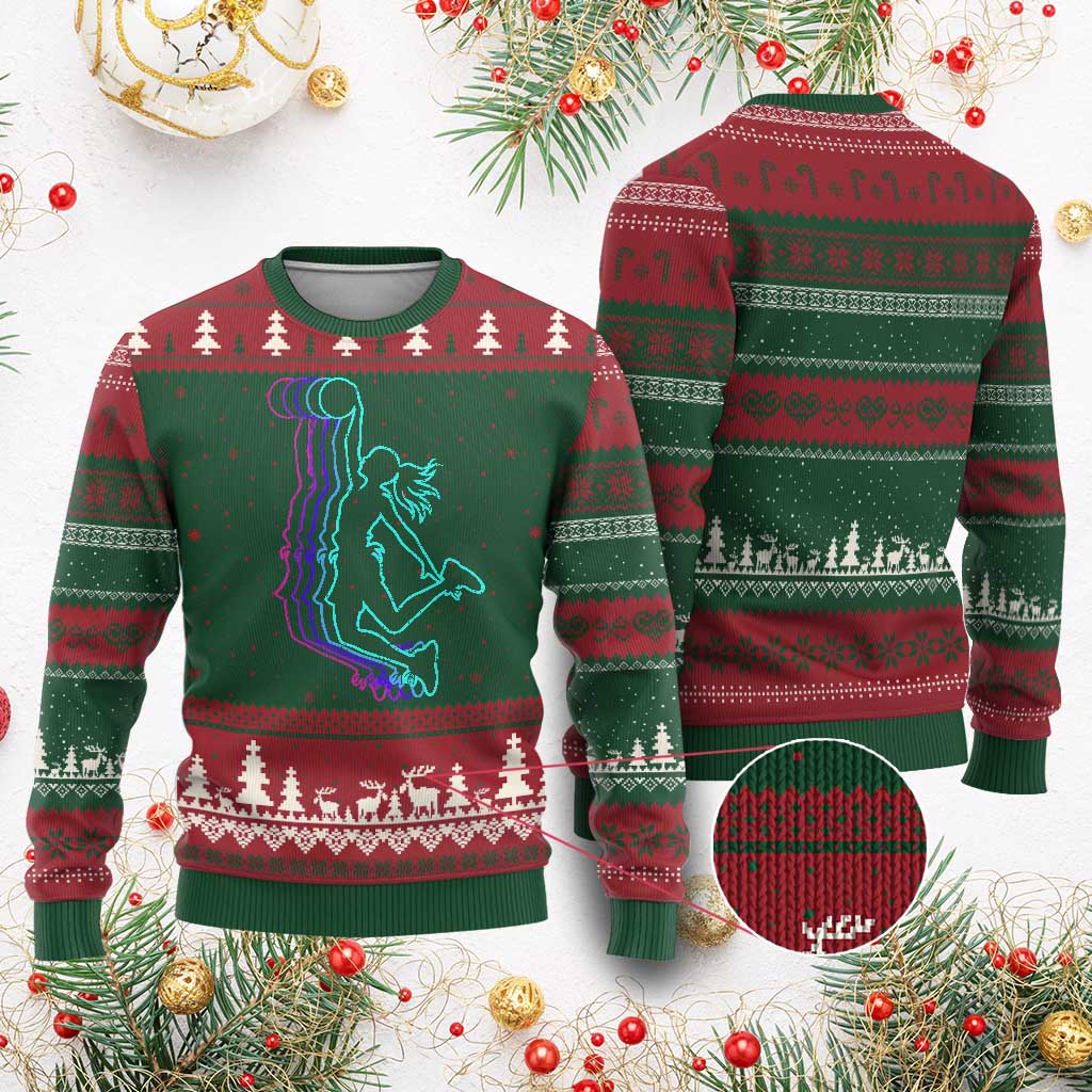 Basketball Girl Ugly Christmas Sweater Player Slam Dunk Teens Girls - Wonder Print Shop
