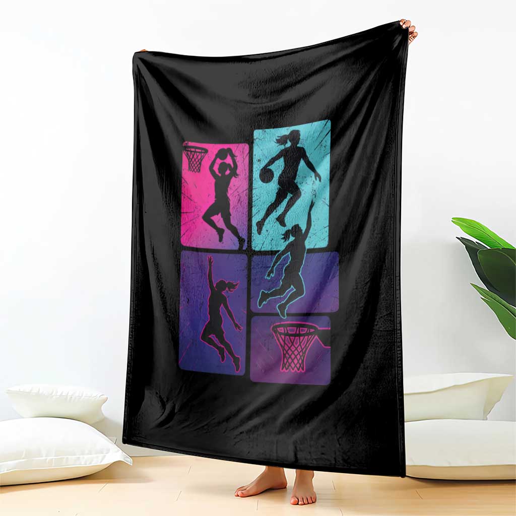 Basketball Girls Throw Blanket Retro Neon Girl Dunk Hoop Sports - Wonder Print Shop