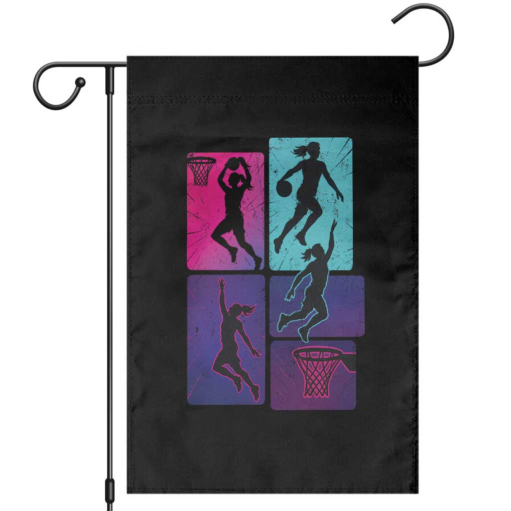 Basketball Girls Garden Flag Retro Neon Girl Dunk Hoop Sports - Wonder Print Shop