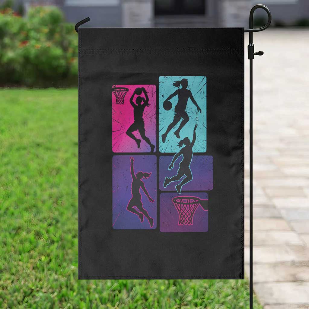 Basketball Girls Garden Flag Retro Neon Girl Dunk Hoop Sports - Wonder Print Shop