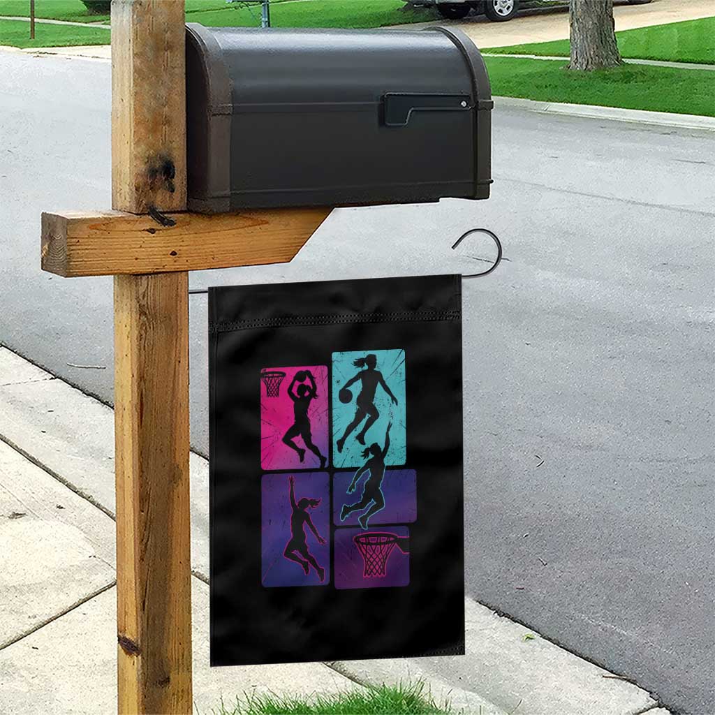 Basketball Girls Garden Flag Retro Neon Girl Dunk Hoop Sports - Wonder Print Shop