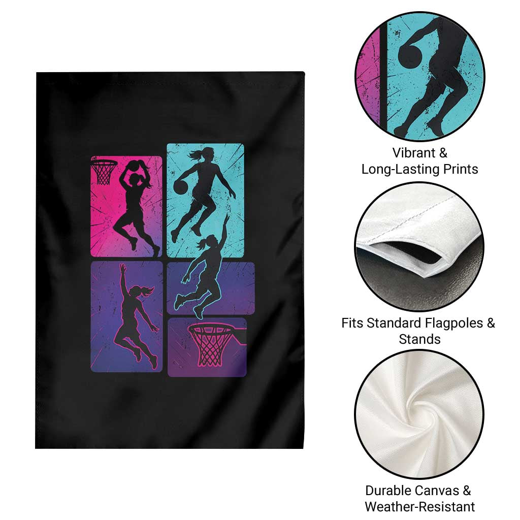 Basketball Girls Garden Flag Retro Neon Girl Dunk Hoop Sports - Wonder Print Shop