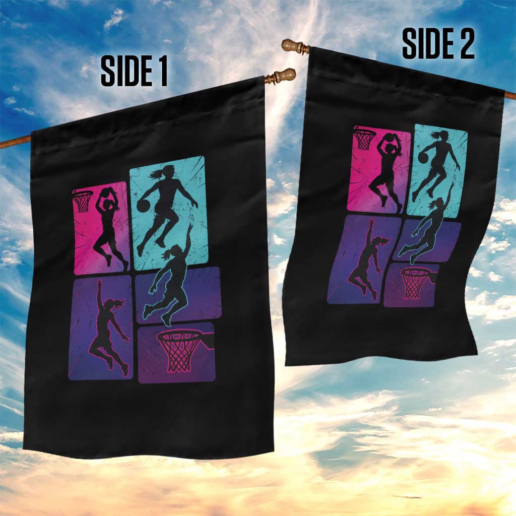 Basketball Girls Garden Flag Retro Neon Girl Dunk Hoop Sports - Wonder Print Shop