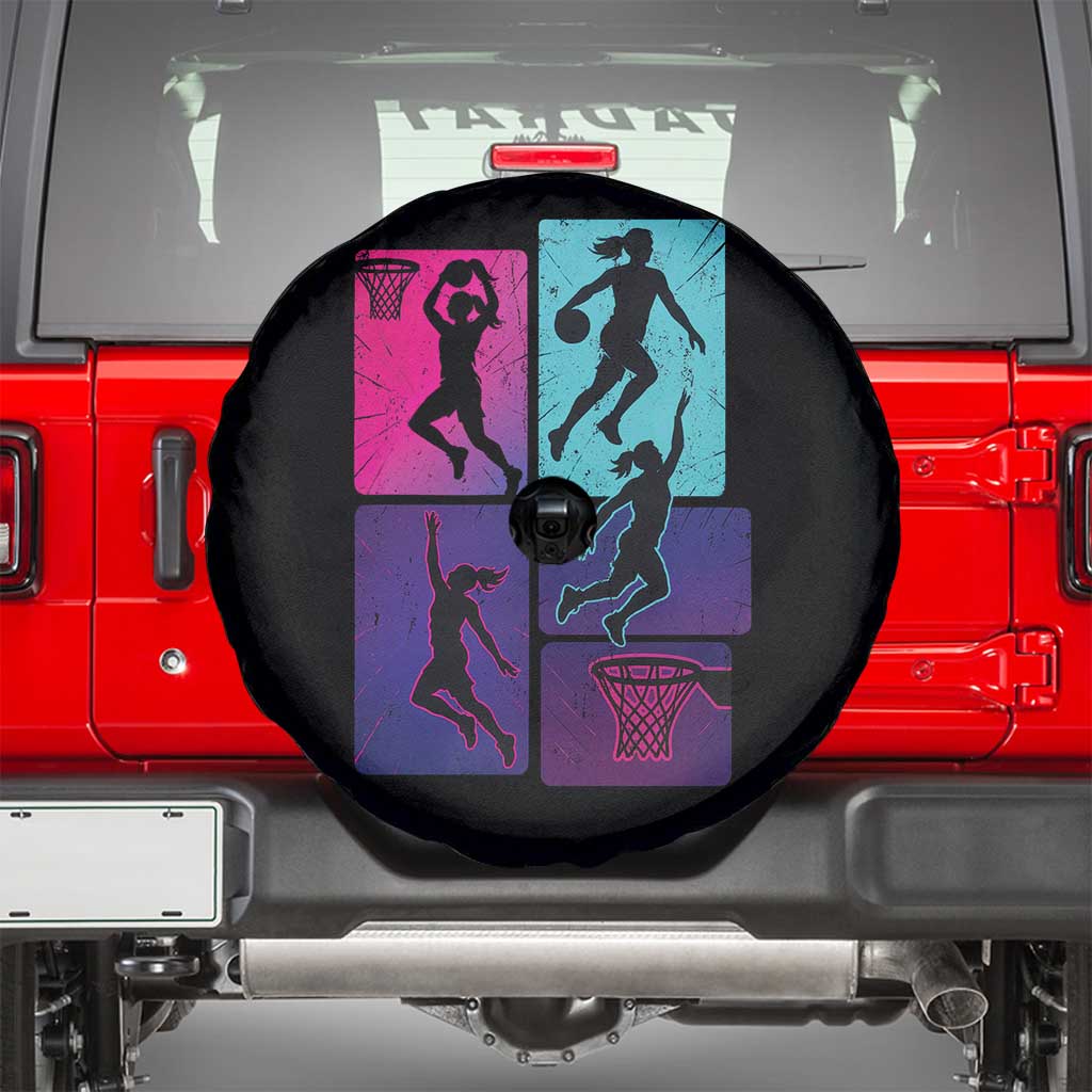 Basketball Girls Spare Tire Cover Retro Neon Girl Dunk Hoop Sports - Wonder Print Shop