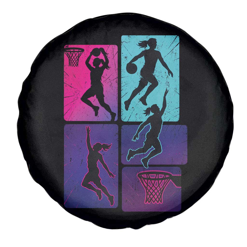 Basketball Girls Spare Tire Cover Retro Neon Girl Dunk Hoop Sports - Wonder Print Shop