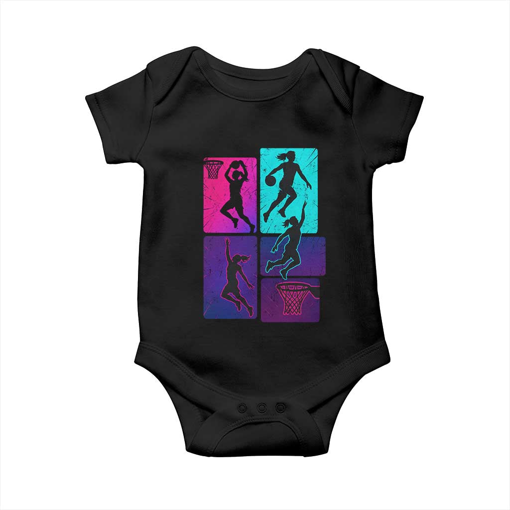 Basketball Girls Baby Onesie Retro Neon Girl Dunk Hoop Sports - Wonder Print Shop
