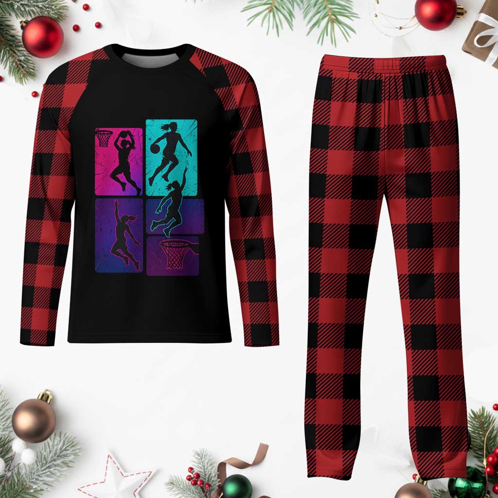 Basketball Girls Plaid Pajama Set Retro Neon Girl Dunk Hoop Sports - Wonder Print Shop