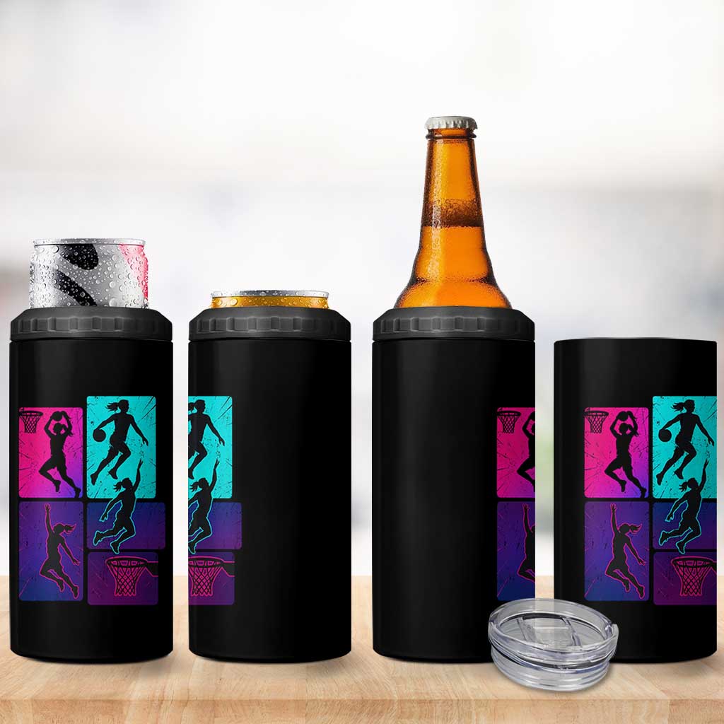 Basketball Girls 4 in 1 Can Cooler Tumbler Retro Neon Girl Dunk Hoop Sports - Wonder Print Shop
