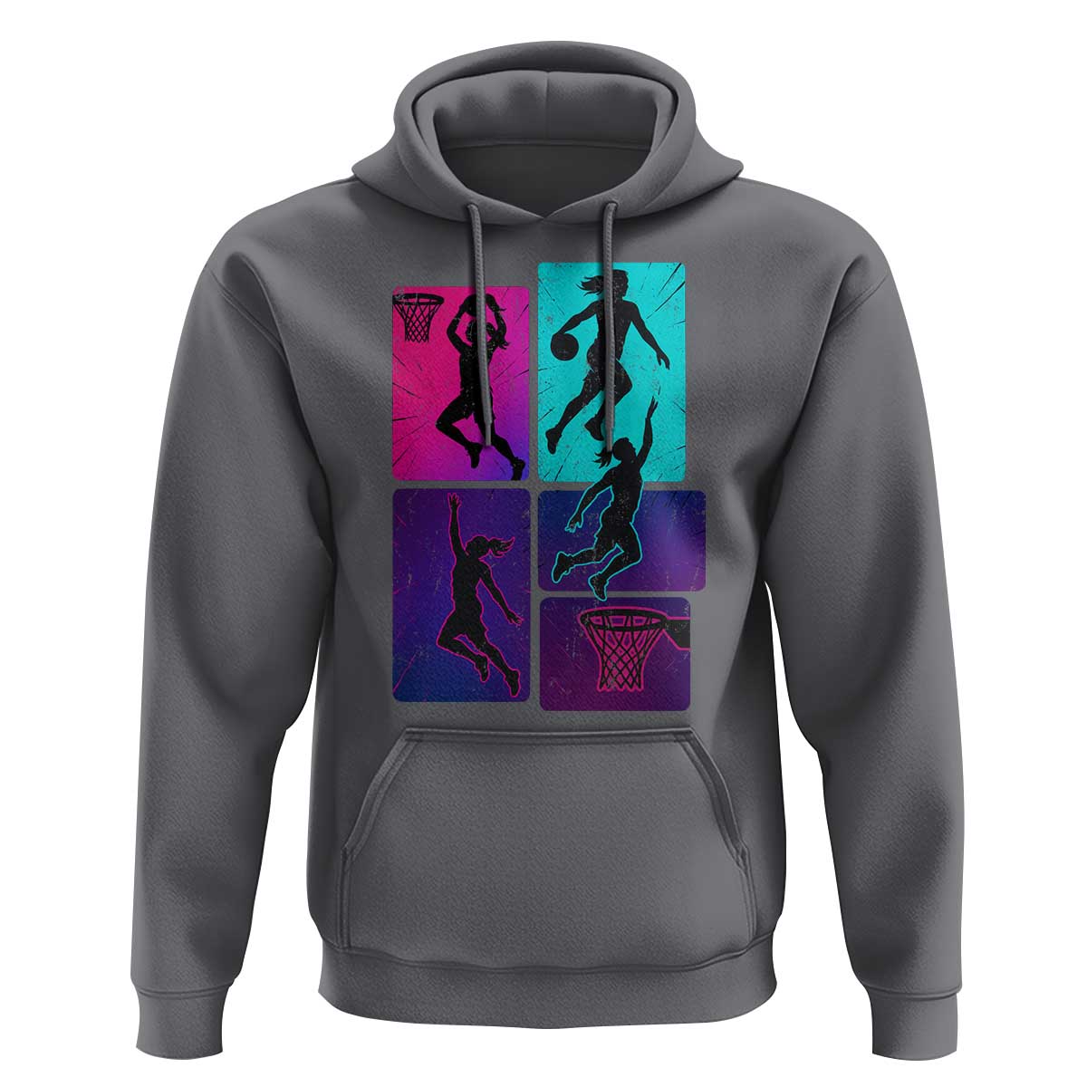 Basketball Girls Hoodie Retro Neon Girl Dunk Hoop Sports - Wonder Print Shop