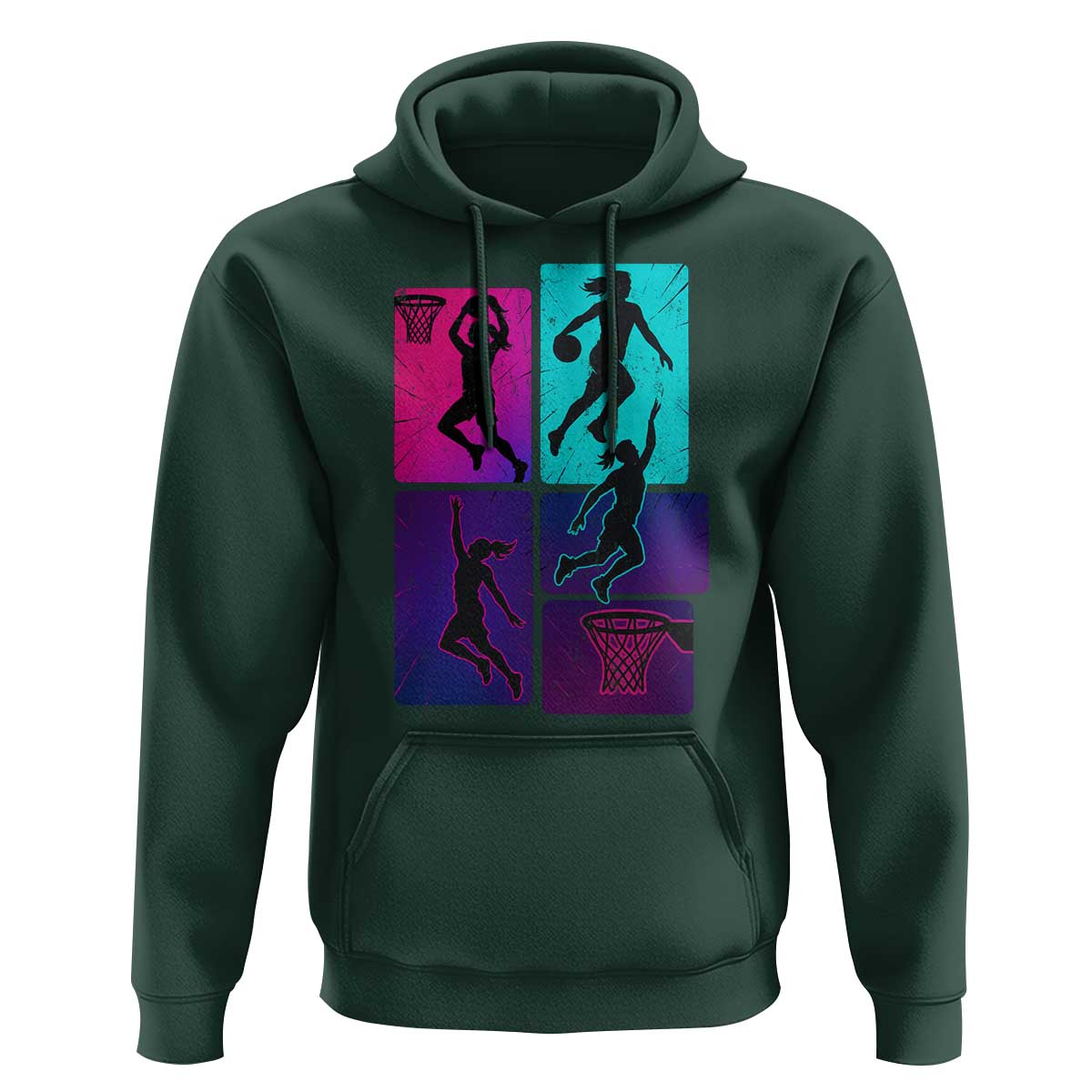 Basketball Girls Hoodie Retro Neon Girl Dunk Hoop Sports - Wonder Print Shop