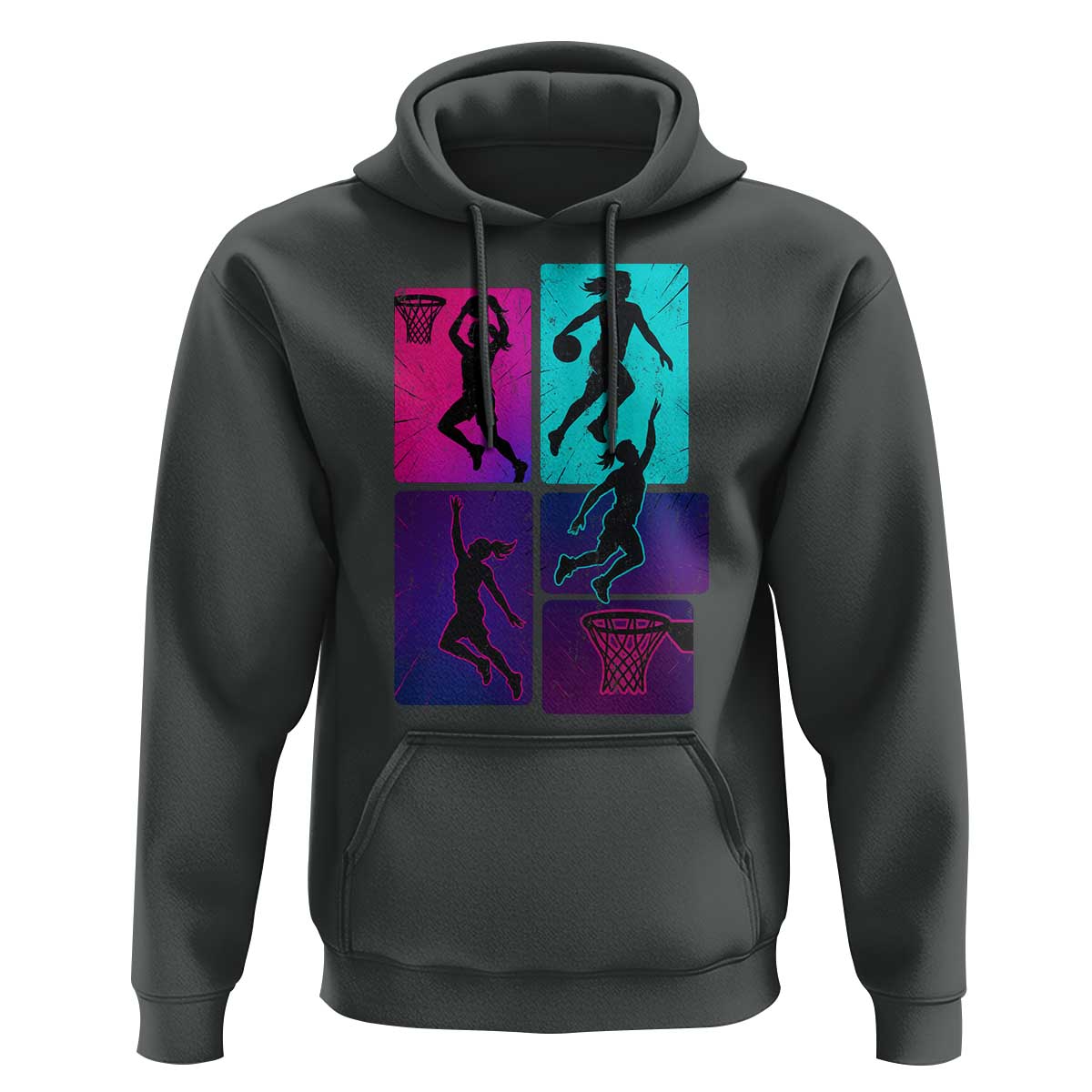 Basketball Girls Hoodie Retro Neon Girl Dunk Hoop Sports - Wonder Print Shop