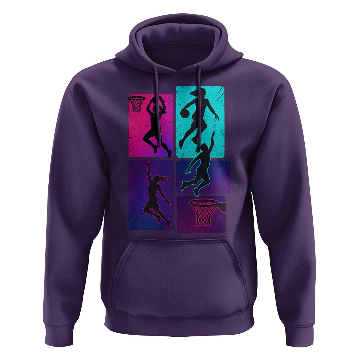 Basketball Girls Hoodie Retro Neon Girl Dunk Hoop Sports - Wonder Print Shop