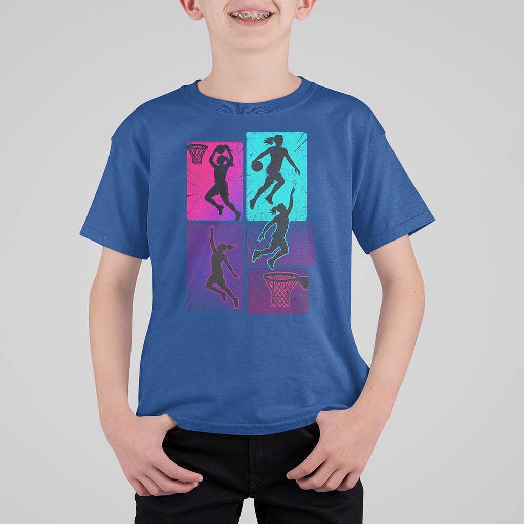 Basketball Girls T Shirt For Kid Retro Neon Girl Dunk Hoop Sports - Wonder Print Shop