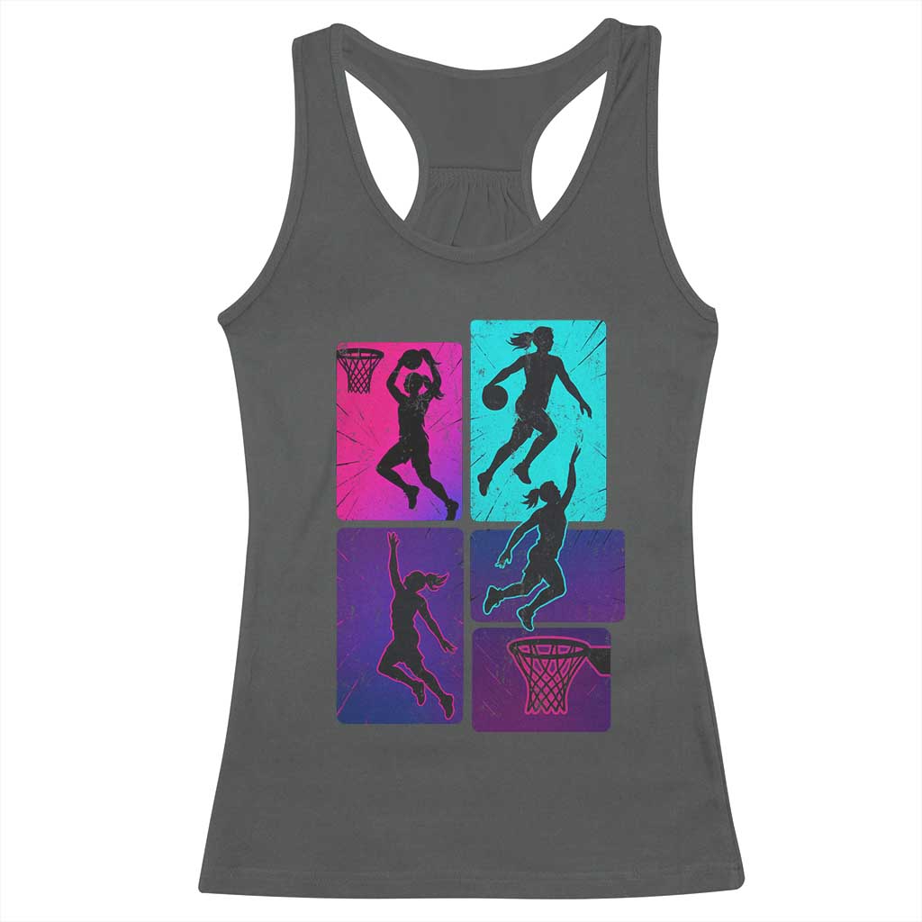 Basketball Girls Racerback Tank Top Retro Neon Girl Dunk Hoop Sports - Wonder Print Shop