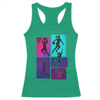 Basketball Girls Racerback Tank Top Retro Neon Girl Dunk Hoop Sports - Wonder Print Shop