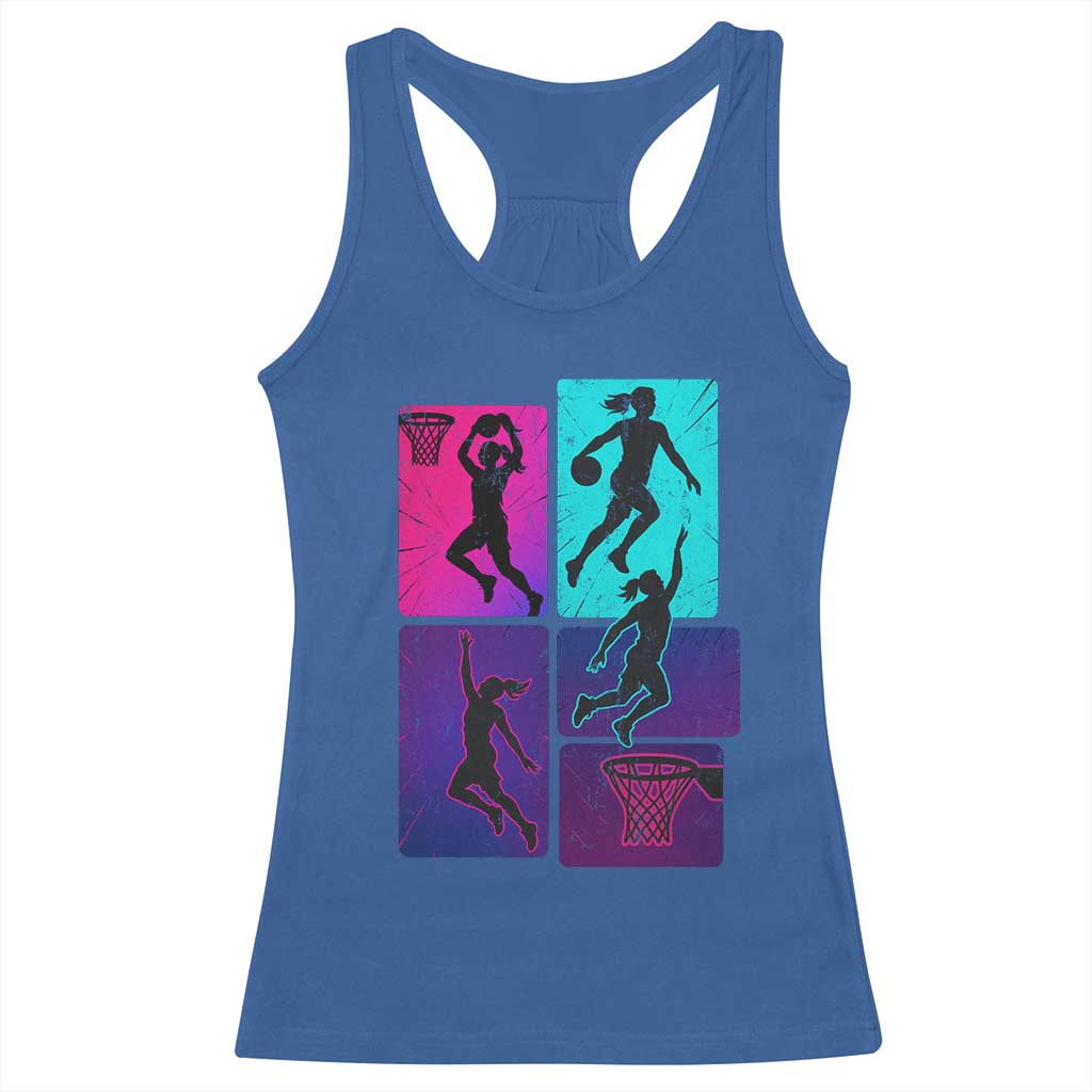 Basketball Girls Racerback Tank Top Retro Neon Girl Dunk Hoop Sports - Wonder Print Shop