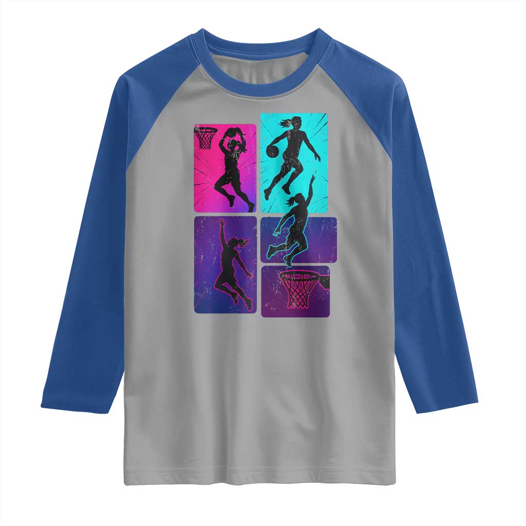 Basketball Girls Raglan Shirt Retro Neon Girl Dunk Hoop Sports - Wonder Print Shop