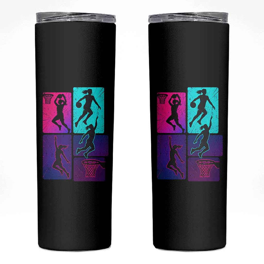 Basketball Girls Skinny Tumbler Retro Neon Girl Dunk Hoop Sports - Wonder Print Shop