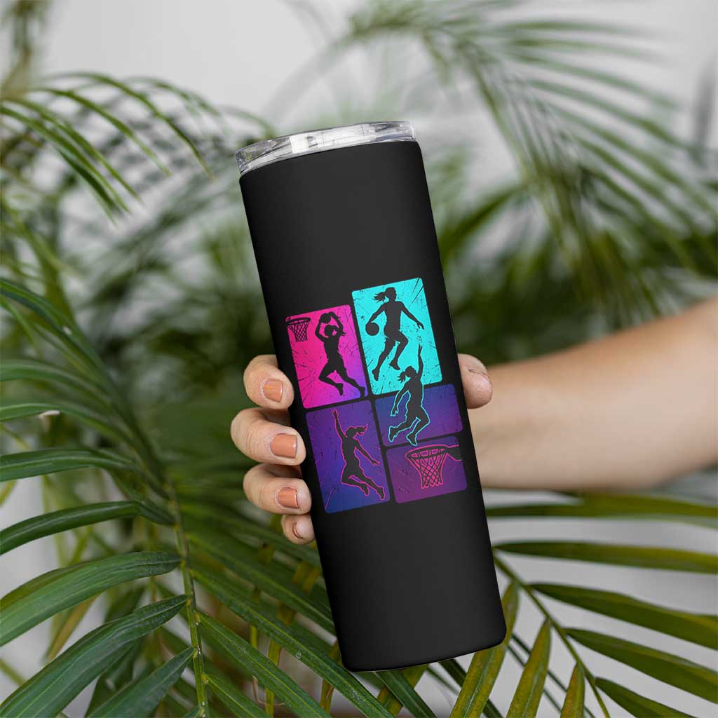 Basketball Girls Skinny Tumbler Retro Neon Girl Dunk Hoop Sports - Wonder Print Shop