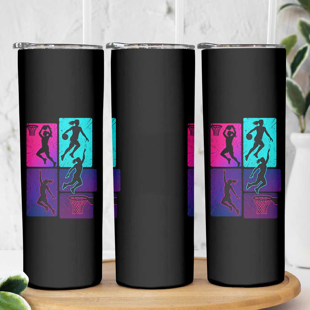 Basketball Girls Skinny Tumbler Retro Neon Girl Dunk Hoop Sports - Wonder Print Shop