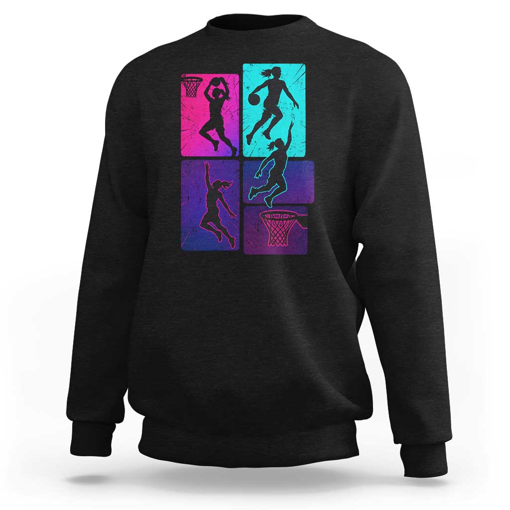Basketball Girls Sweatshirt Retro Neon Girl Dunk Hoop Sports - Wonder Print Shop
