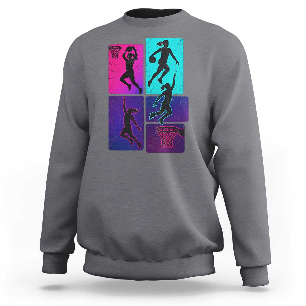 Basketball Girls Sweatshirt Retro Neon Girl Dunk Hoop Sports - Wonder Print Shop