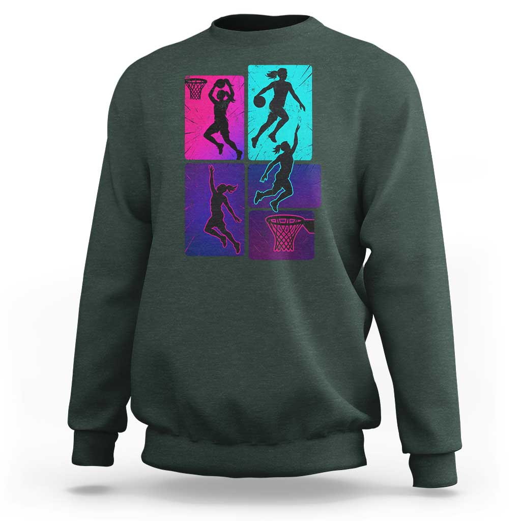 Basketball Girls Sweatshirt Retro Neon Girl Dunk Hoop Sports - Wonder Print Shop