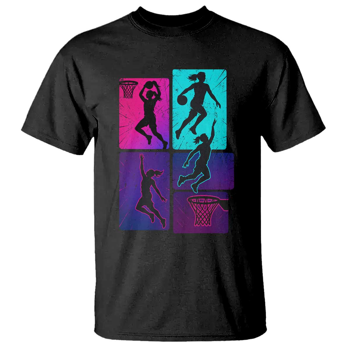 Basketball Girls T Shirt Retro Neon Girl Dunk Hoop Sports - Wonder Print Shop