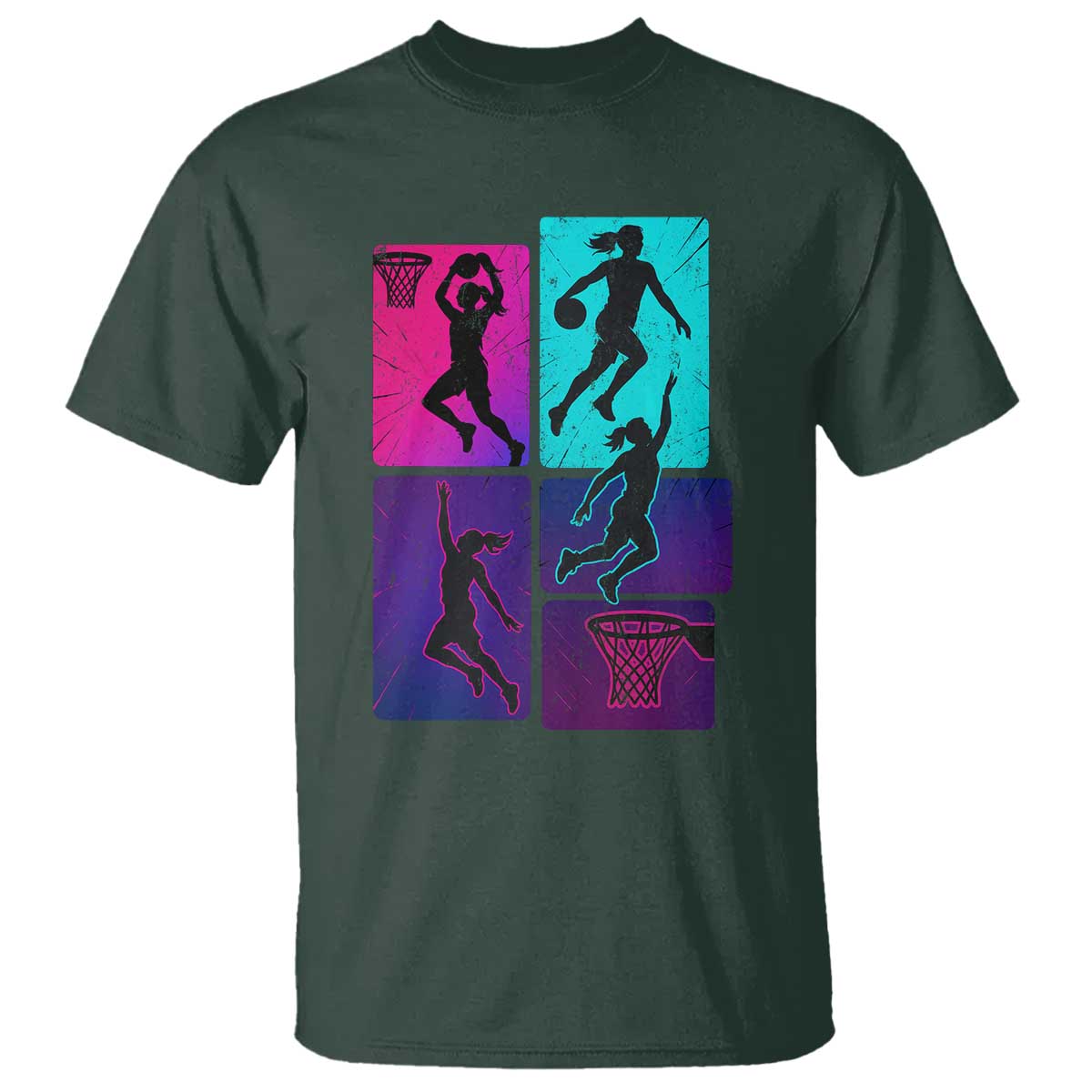 Basketball Girls T Shirt Retro Neon Girl Dunk Hoop Sports - Wonder Print Shop