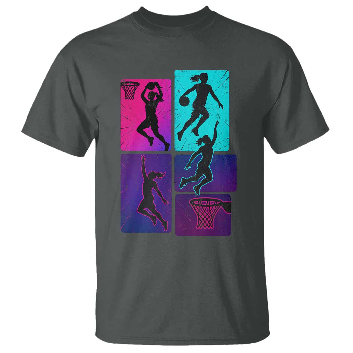 Basketball Girls T Shirt Retro Neon Girl Dunk Hoop Sports - Wonder Print Shop