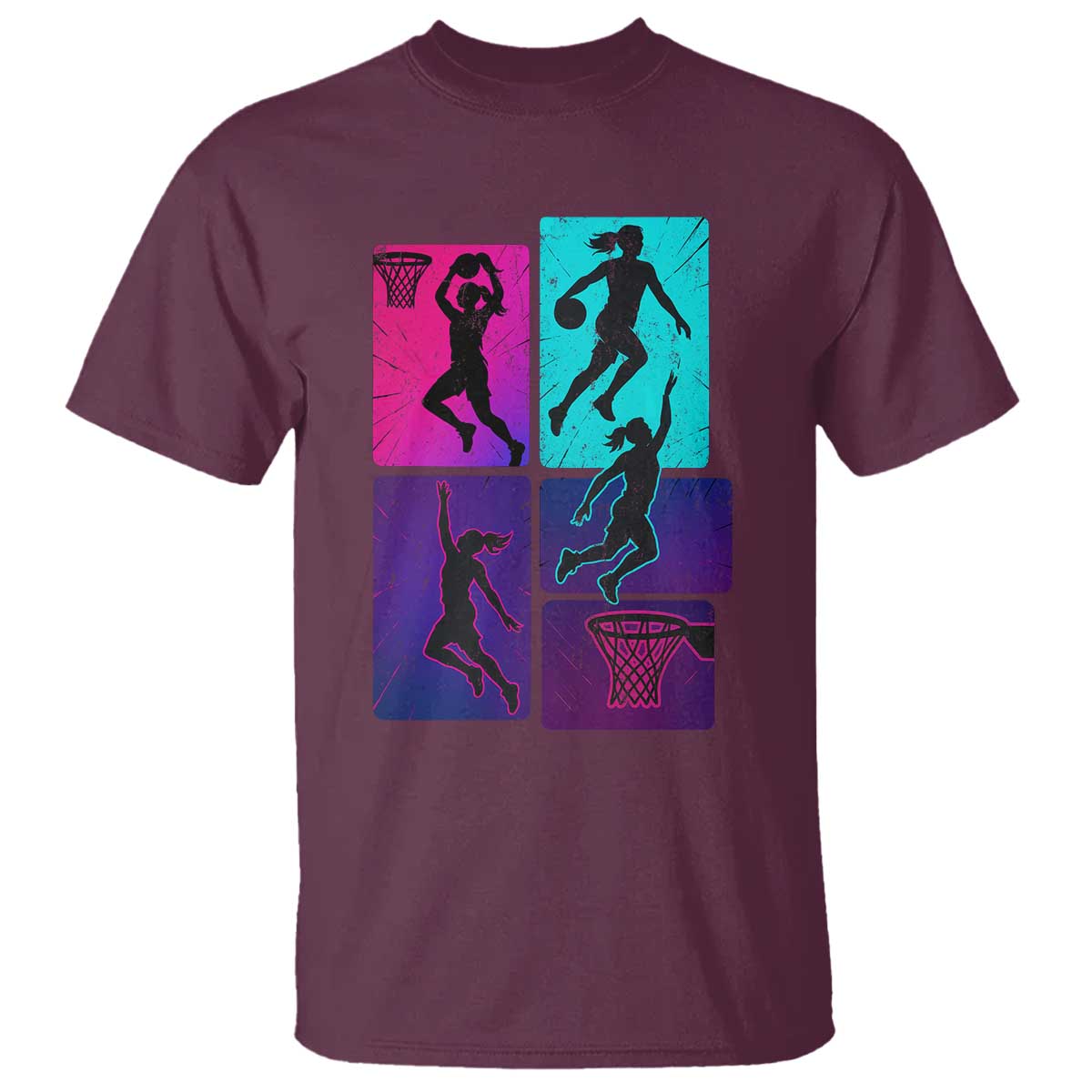 Basketball Girls T Shirt Retro Neon Girl Dunk Hoop Sports - Wonder Print Shop