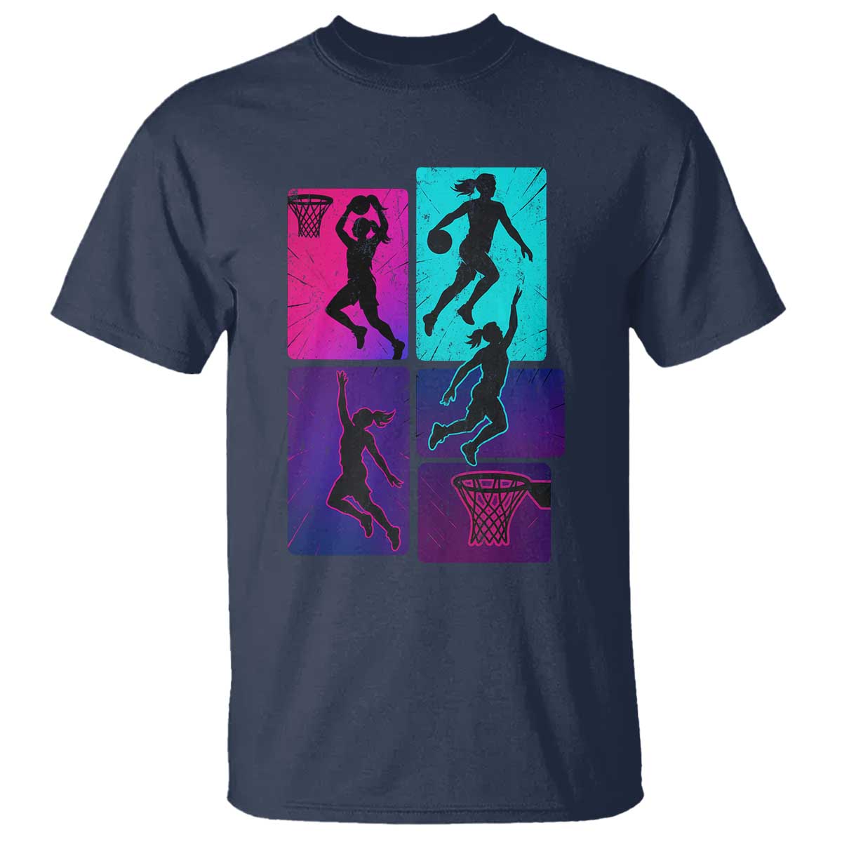 Basketball Girls T Shirt Retro Neon Girl Dunk Hoop Sports - Wonder Print Shop