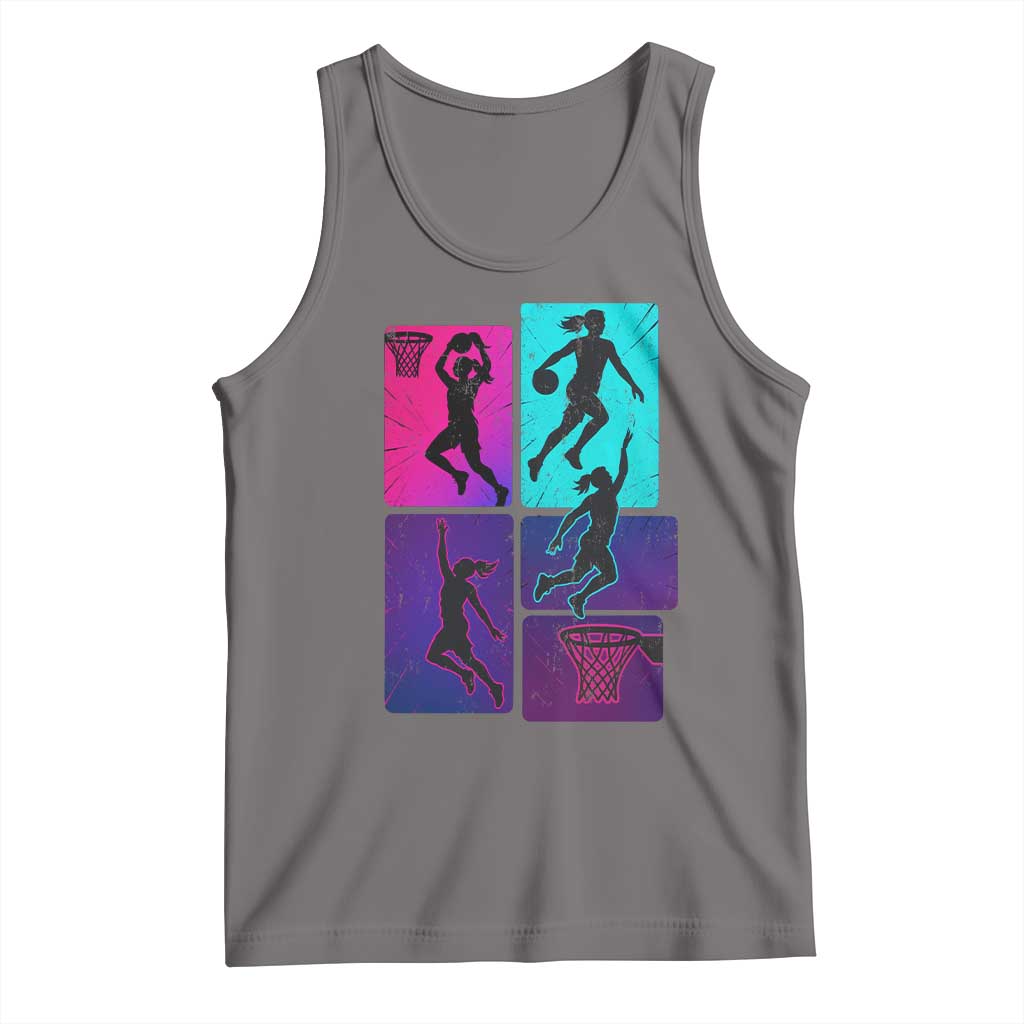 Basketball Girls Tank Top Retro Neon Girl Dunk Hoop Sports - Wonder Print Shop
