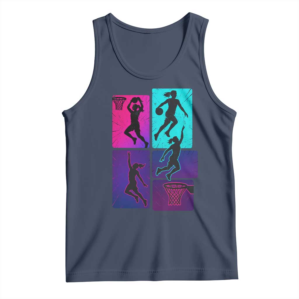 Basketball Girls Tank Top Retro Neon Girl Dunk Hoop Sports - Wonder Print Shop
