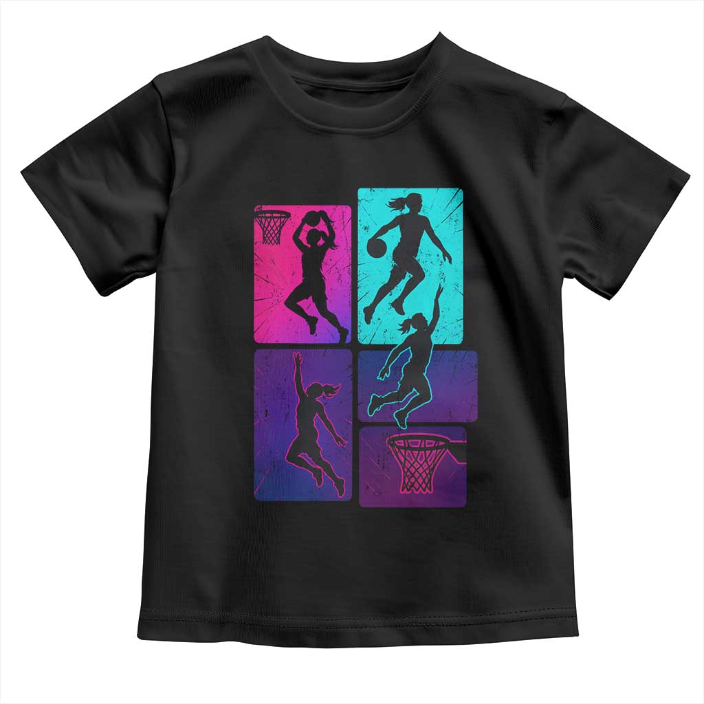 Basketball Girls Toddler T Shirt Retro Neon Girl Dunk Hoop Sports - Wonder Print Shop