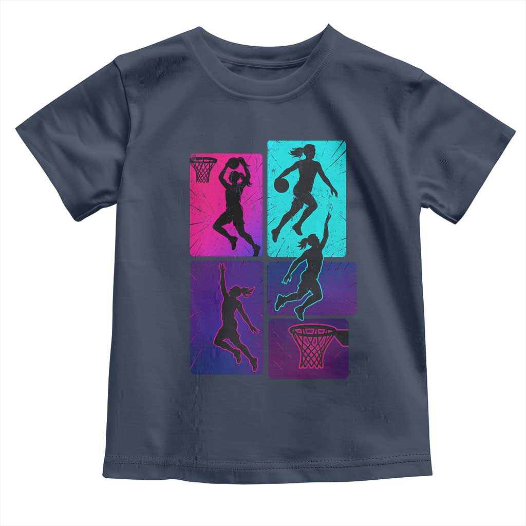 Basketball Girls Toddler T Shirt Retro Neon Girl Dunk Hoop Sports - Wonder Print Shop