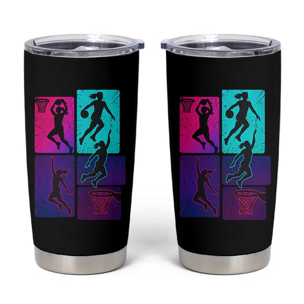 Basketball Girls Tumbler Cup Retro Neon Girl Dunk Hoop Sports - Wonder Print Shop