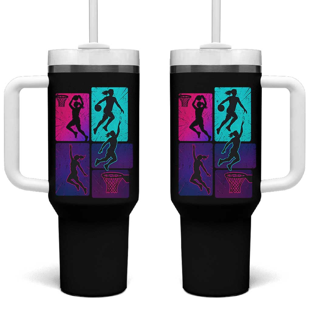 Basketball Girls Tumbler With Handle Retro Neon Girl Dunk Hoop Sports - Wonder Print Shop
