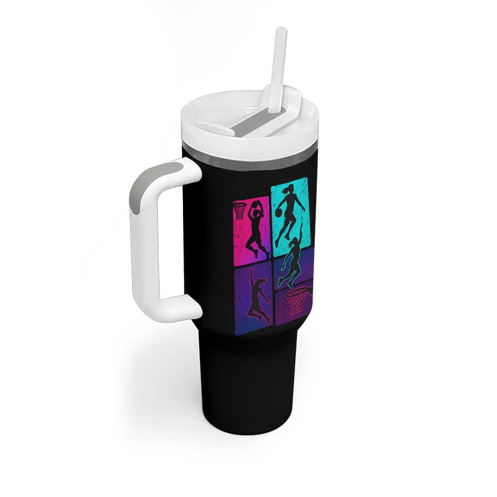 Basketball Girls Tumbler With Handle Retro Neon Girl Dunk Hoop Sports - Wonder Print Shop