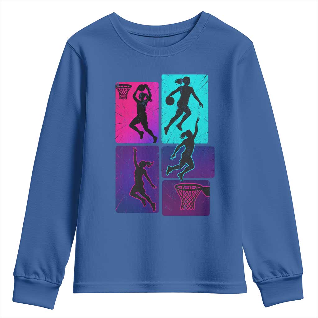 Basketball Girls Youth Sweatshirt Retro Neon Girl Dunk Hoop Sports - Wonder Print Shop