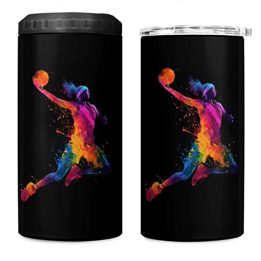Basketball Girls 4 in 1 Can Cooler Tumbler Retro Vintage Watercolors Sport Splash Hoop Net Slam Dunk - Wonder Print Shop