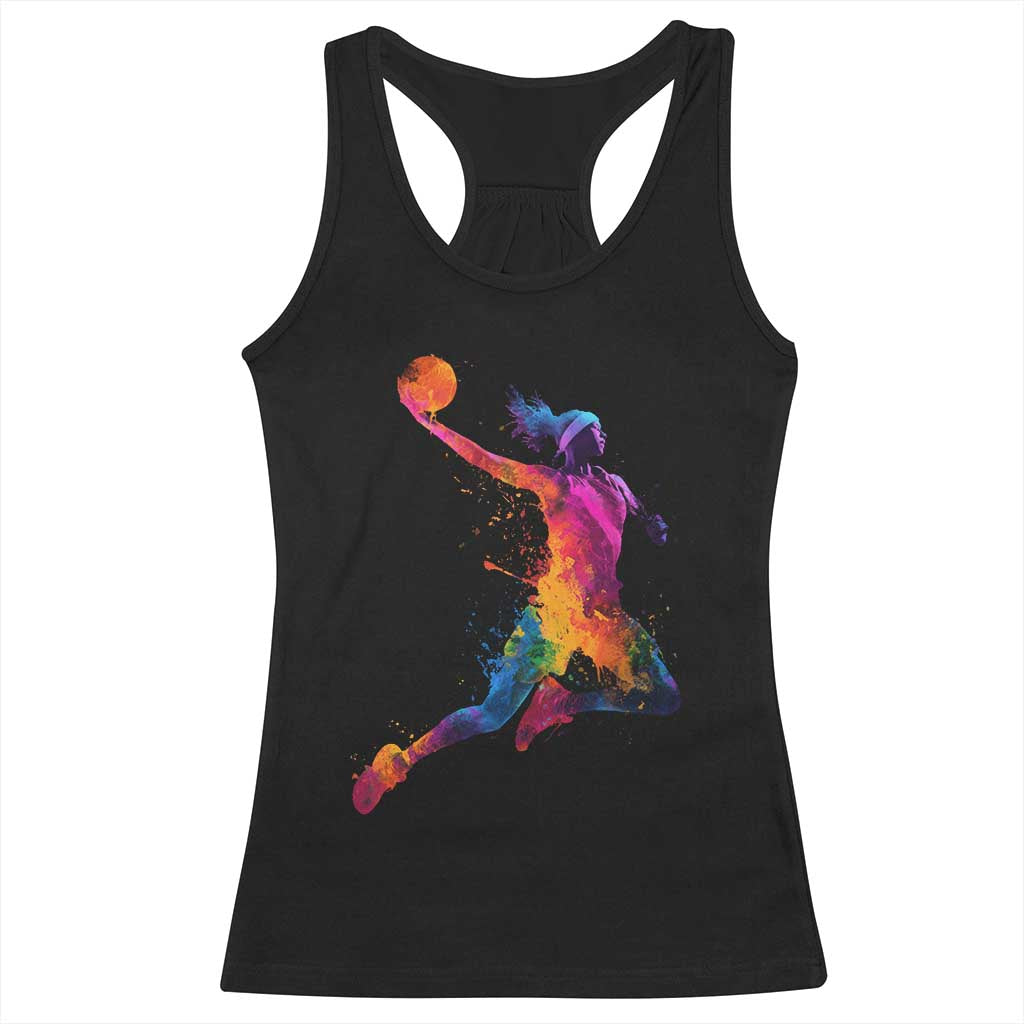 Basketball Girls Racerback Tank Top Retro Vintage Watercolors Sport Splash Hoop Net Slam Dunk - Wonder Print Shop