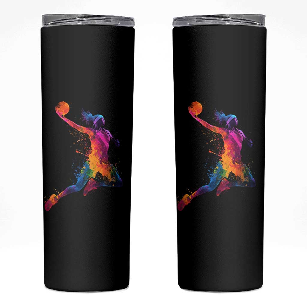 Basketball Girls Skinny Tumbler Retro Vintage Watercolors Sport Splash Hoop Net Slam Dunk - Wonder Print Shop