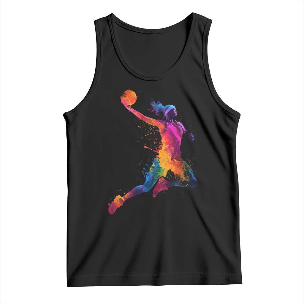 Basketball Girls Tank Top Retro Vintage Watercolors Sport Splash Hoop Net Slam Dunk - Wonder Print Shop
