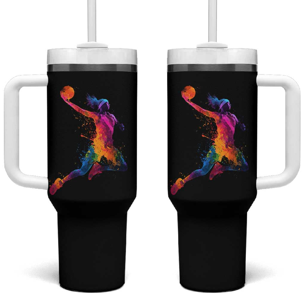 Basketball Girls Tumbler With Handle Retro Vintage Watercolors Sport Splash Hoop Net Slam Dunk - Wonder Print Shop