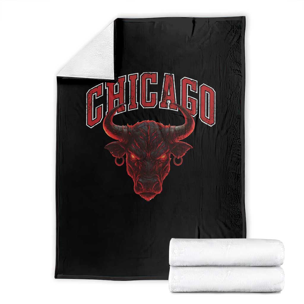 Retro Chicago Throw Blanket Bulls Mascot Team Spirit Vintage Basketball Fan - Wonder Print Shop