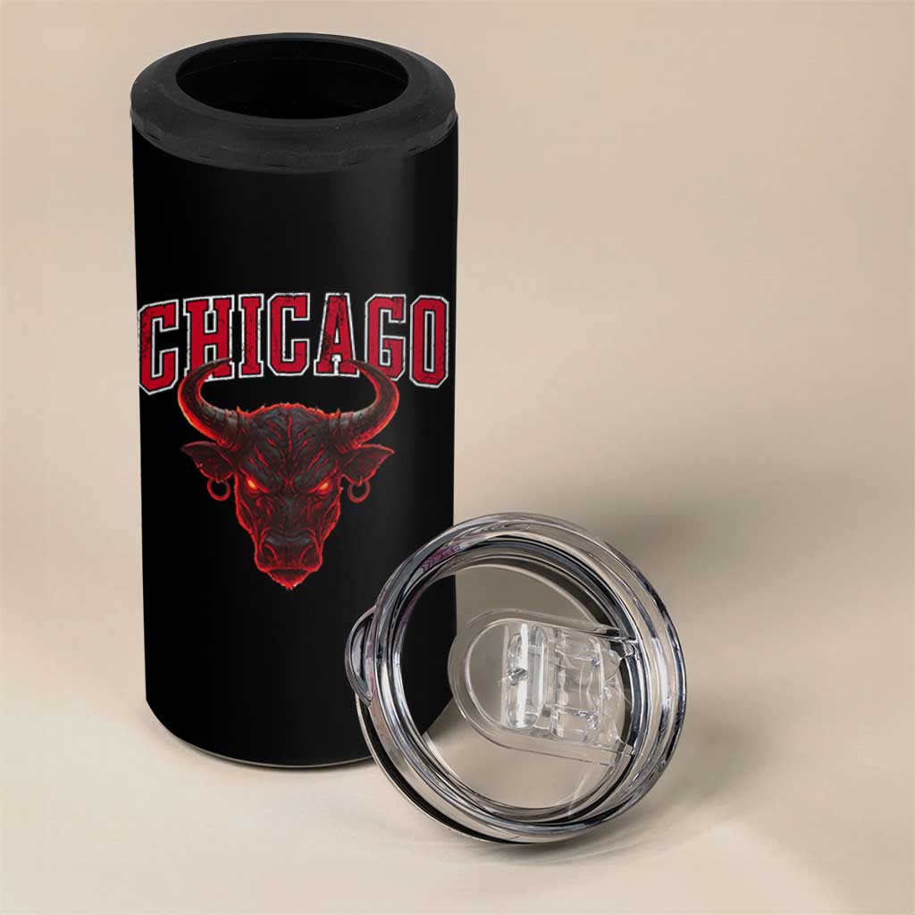 Retro Chicago 4 in 1 Can Cooler Tumbler Bulls Mascot Team Spirit Vintage Basketball Fan - Wonder Print Shop