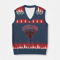 Retro Chicago V-Neck Knit Sweater Vest Bulls Mascot Team Spirit Vintage Basketball Fan - Wonder Print Shop
