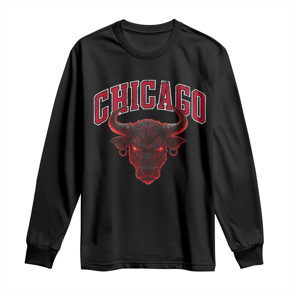 Retro Chicago Long Sleeve Shirt Bulls Mascot Team Spirit Vintage Basketball Fan - Wonder Print Shop