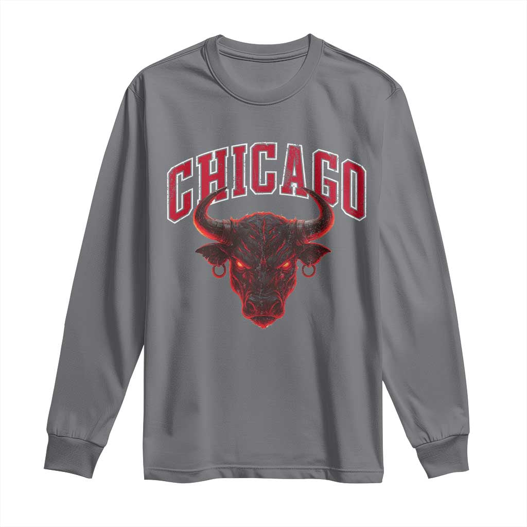 Retro Chicago Long Sleeve Shirt Bulls Mascot Team Spirit Vintage Basketball Fan - Wonder Print Shop